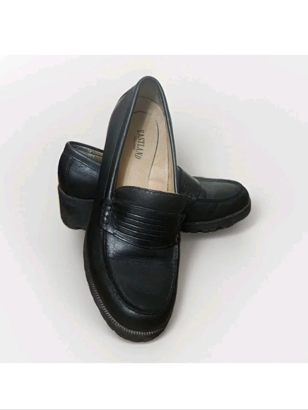 Y2K Eastland Newbury Leather Penny Loafers Black 9M Chunky Heel Dark Academia